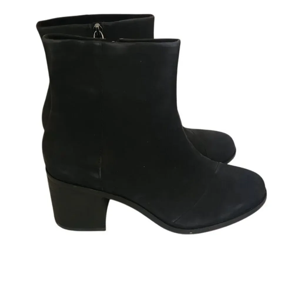 New Toms Evelyn Suede Heeled Boot Black 11